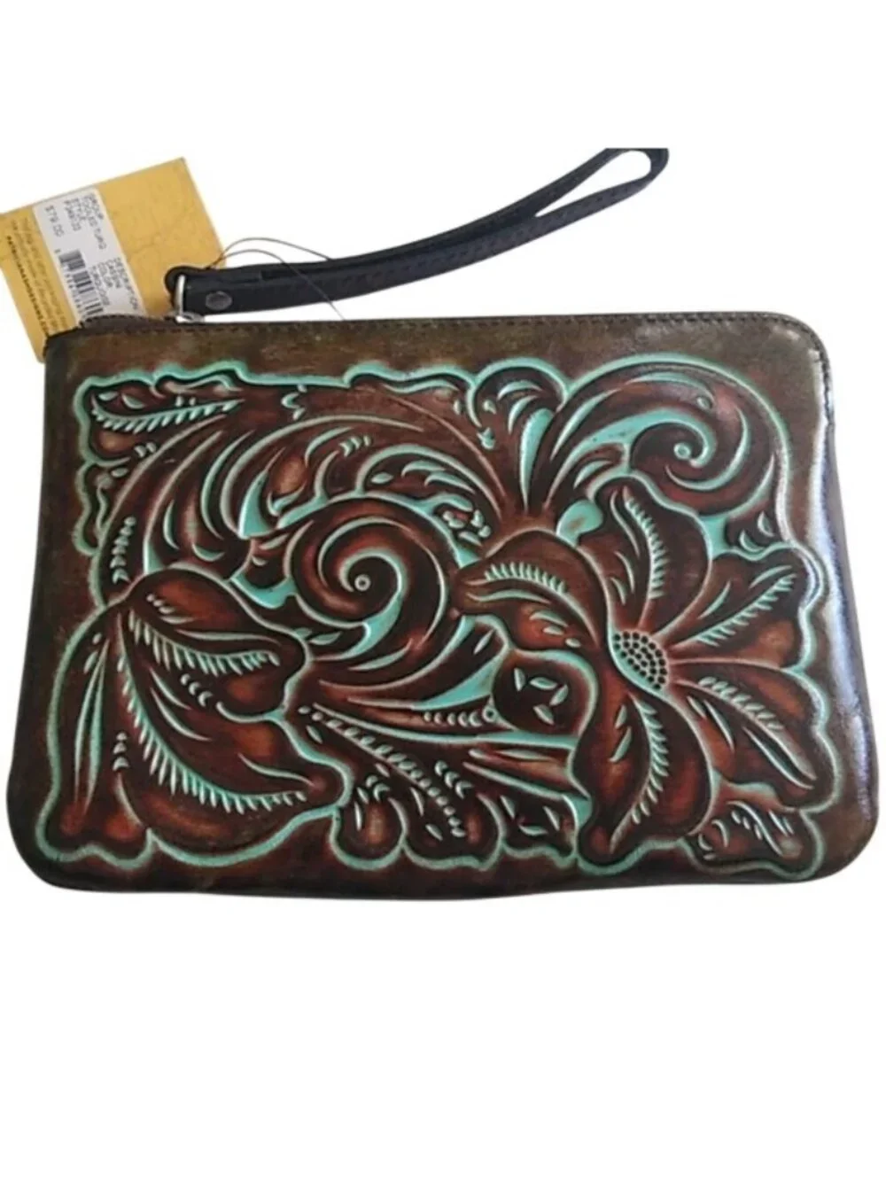 Patricia Nash P349133 Cassini Leather Tooled Turquoise Clutch Wristle…
